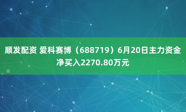 顺发配资 爱科赛博（688719）6月20日主力资金净买入2270.80万元