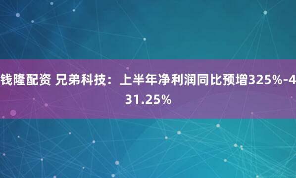 钱隆配资 兄弟科技：上半年净利润同比预增325%-431.25%